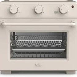 Bella Air Fryer Toaster Oven: 7 presets, dishwasher-safe trays, 60-minute auto shutoff, power indicator light, 1700 watts.