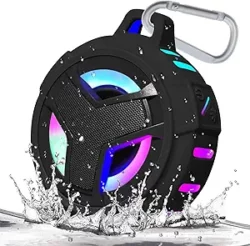 Portable Bluetooth speaker with LED light, IP67 waterproof, 2000mAh battery, true wireless stereo, ideal for beach, kayak.  Unisex gift.