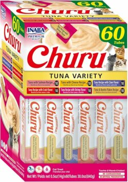 Inaba Churu Grain-Free Tuna Cat Treats: 60 squeezable, lickable servings.