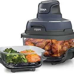 Ninja Crispi Air Fryer system: microwave, freezer & dishwasher safe. Non-toxic glass; 4QT & 6 cup containers with lids. Air fry, bake, and more. Grey, FN101GY