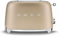 SMEG 2-Slice Toaster: 6 presets, defrost, removable crumb tray. Matte Champagne finish (TSF01CHMUS)