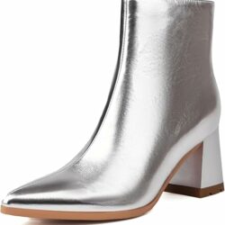 Women's ankle booties, pointed toe, chunky block heel