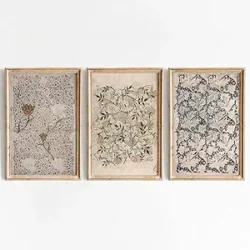 Botanical wall art: 3 antique floral prints, 16x24 inch, unframed.