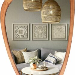 Asymmetrical wall mirror, decorative for bedroom, living room, entryway, or hall.  Mid-century modern wood mirror, 30"H x 19"W